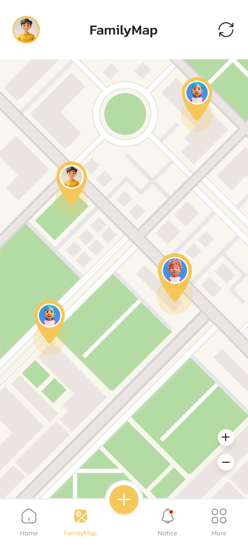Family Map showing shared locations of connected family devices